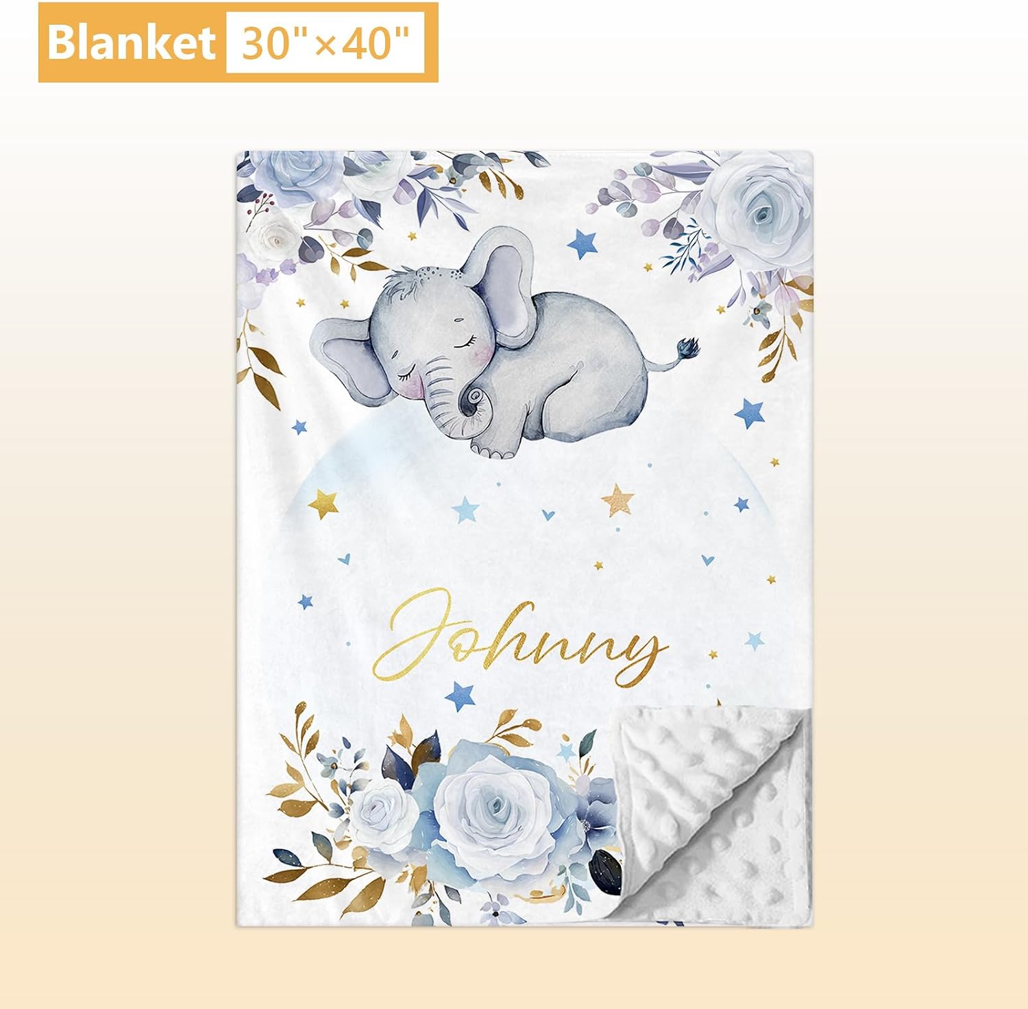 Terwex Custom Baby Crib Bedding Set, 5 Pcs Personalized Name Baby Crib Sets for Infant Toddler, Blue Elephant Nursery Bedding Set for Boy Girl, Double Layer Flannel Baby Bedding Sets Customized Gifts