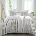 Bohemia Geometric Duvet Cover Set Queen Size 4 Pieces Brown Stripes Diamond Ethnic Linen Texture Bedding Set with Zipper Closure, 1 Comforter Cover 90x92 Inches 1 Flat Sheet & 2 Pillow Cases
