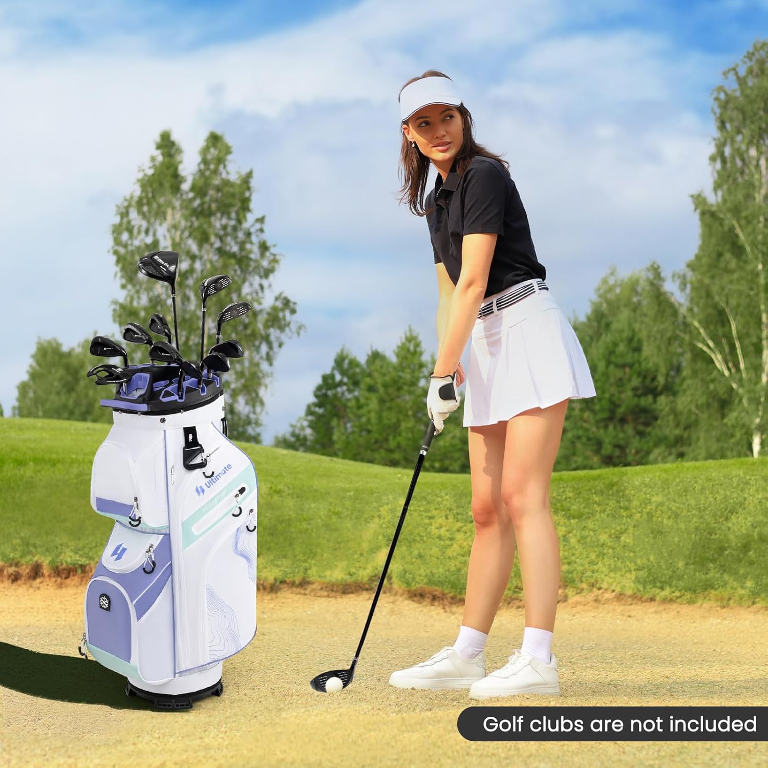 ULTIMATE 14-Way Golf Cart Bag, Golf Bag w/Molded Lock Top & Full Length Dividers, Portable Golf Club Bag w/11 Pockets, Cooler Bag, Padded Strap & Rain Hood for Men Women