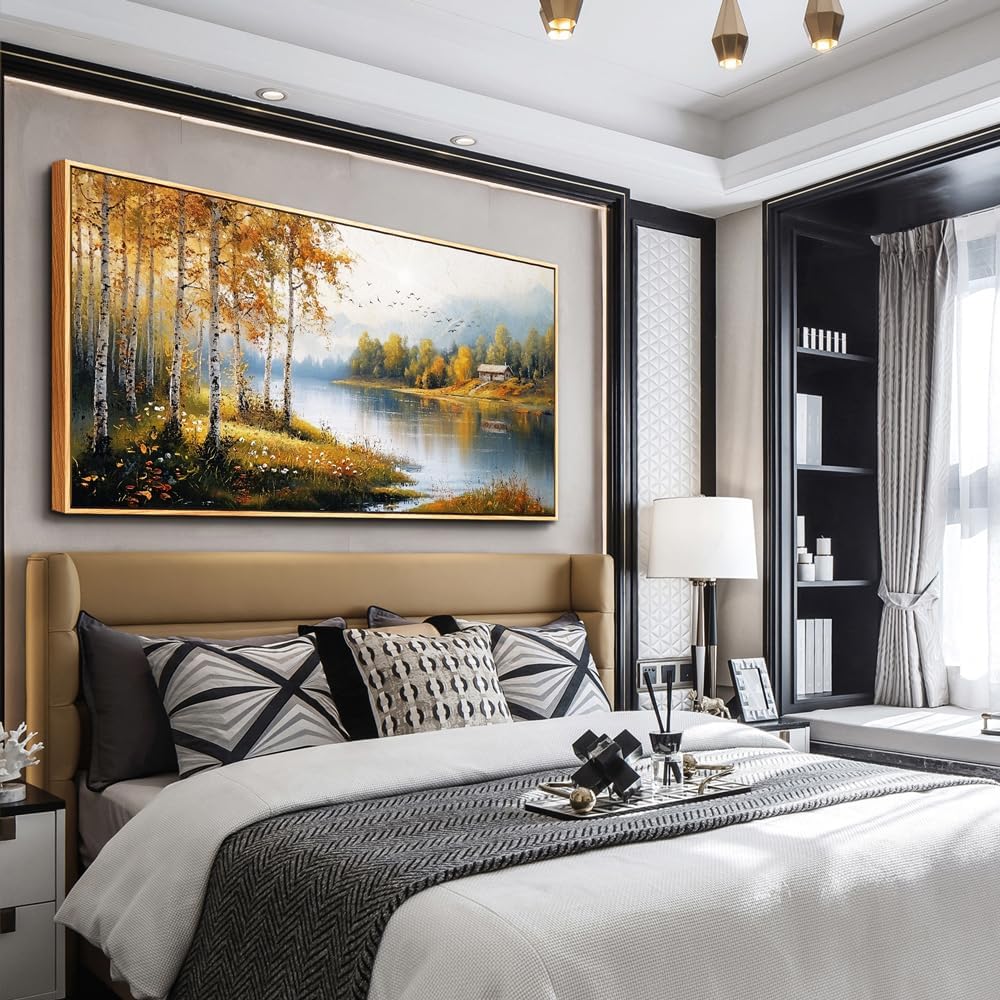 ERQINHUA Canvas Wall Art For Living Room Large Wall Decor For Bedroom Forest Landscape Painting Lakeside Watercolour Home Decorations Picture Office Farmhouse Ready To Hang Wood Framed 30x60 Inches