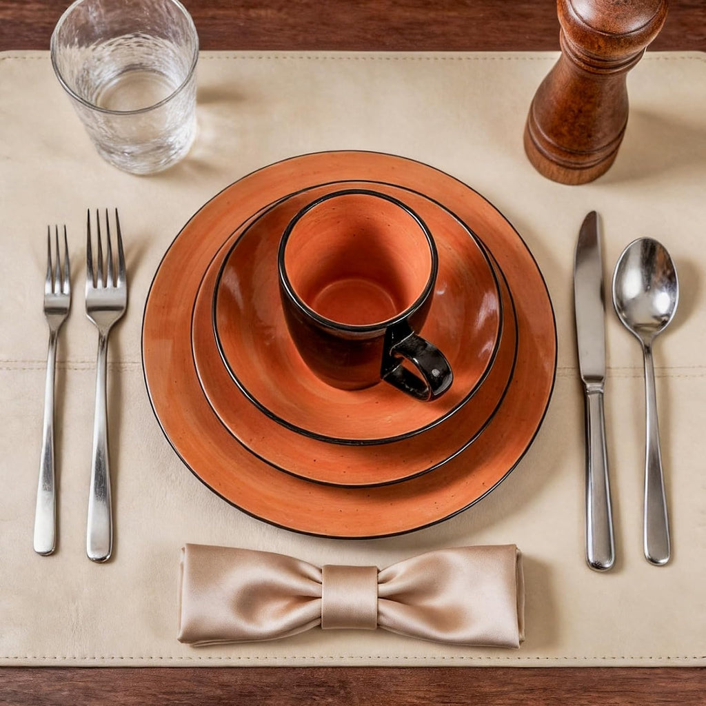 Stoneware Sonoma 56pc Dinnerware Set, Black + Speckled Spin Wash Orange
