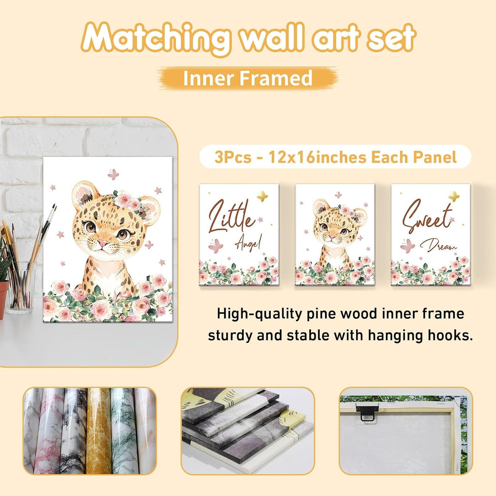 Terwex Custom Baby Crib Bedding Set, 5 Pcs Personalized Name Baby Crib Sets for Infant Toddler, Floral Leopard Nursery Bedding Set for Baby Girls, Double Layer Baby Bedding Sets Customized Gifts