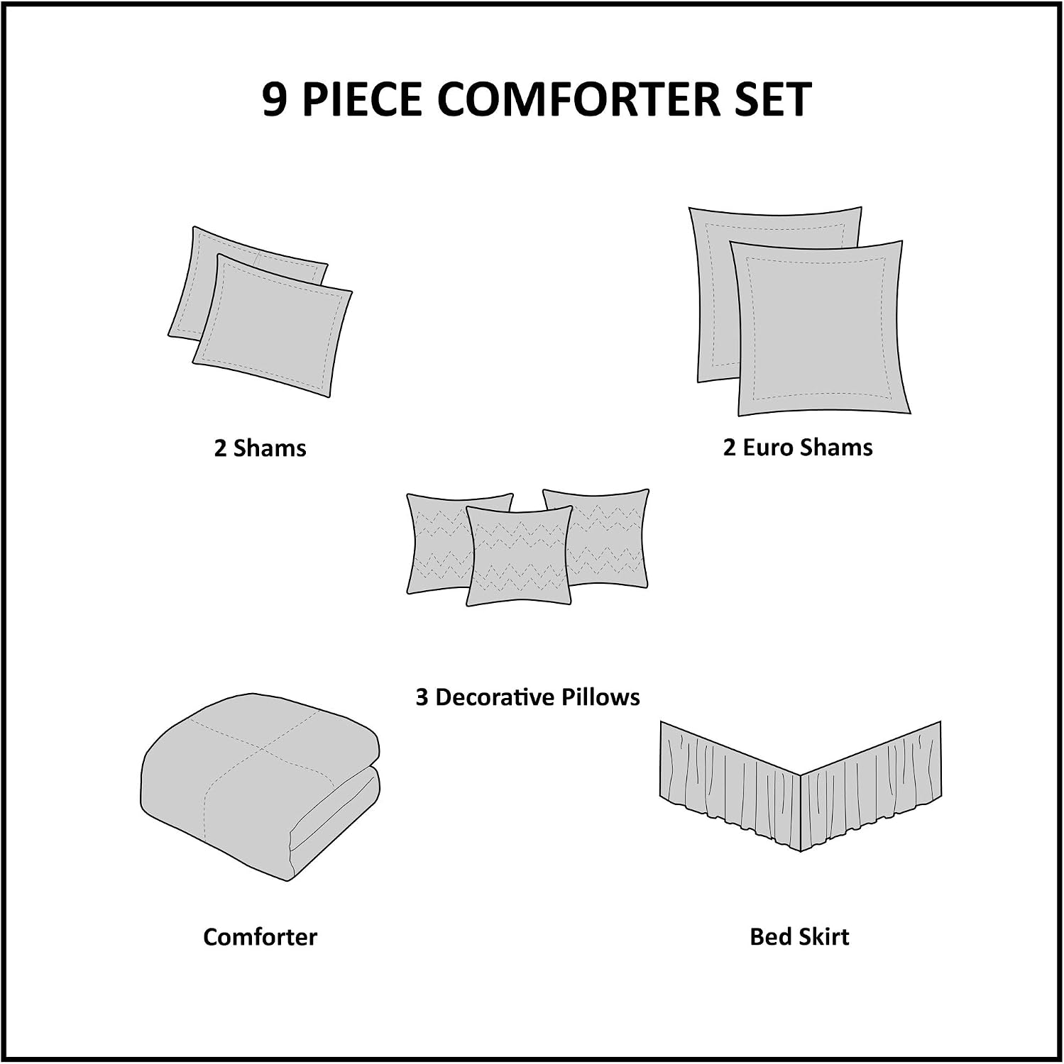 Madison Park Cozy Comforter Set Casual Modern Design All Season, Matching Bed Skirt, Decorative Pillows, Queen(92'x96'), Blue, 9 Piece (MP10-458)
