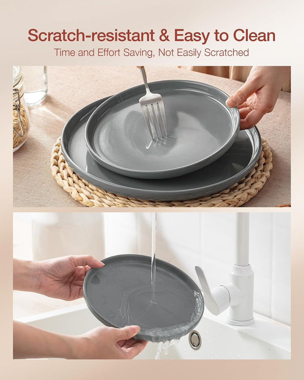 Famiware Milkyway Dinnerware Sets, 24 Piece Dish Set, Plates and Bowls Sets for 8, Dark Gray