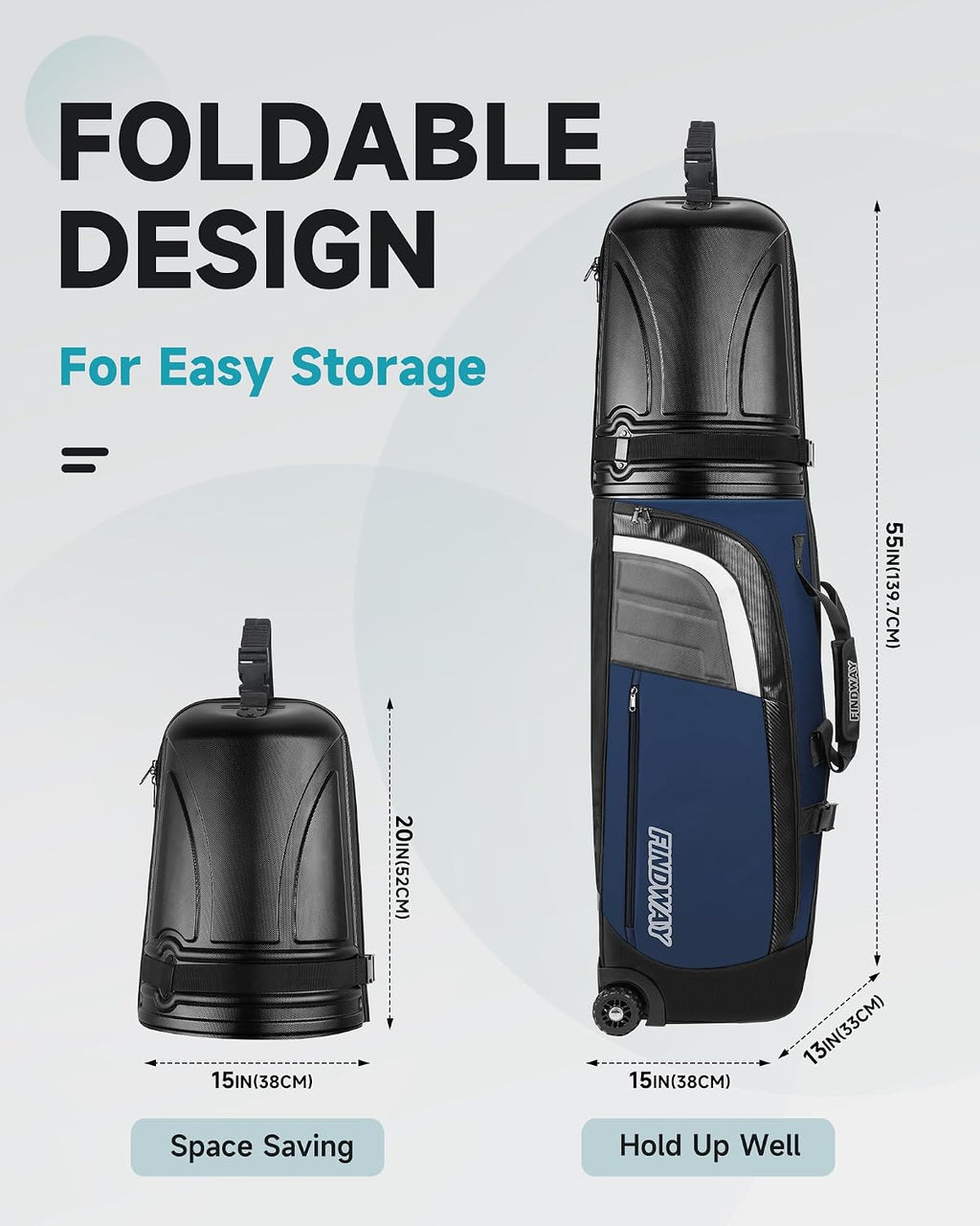 findway Golf Travel Bags for Airlines with Wheels and ABS Hard Case Top, Protect Your Clubs, Waterproof 1680D Oxford Fabric and Oversize Tank Wheels, Lightweight and Easy to Maneuver