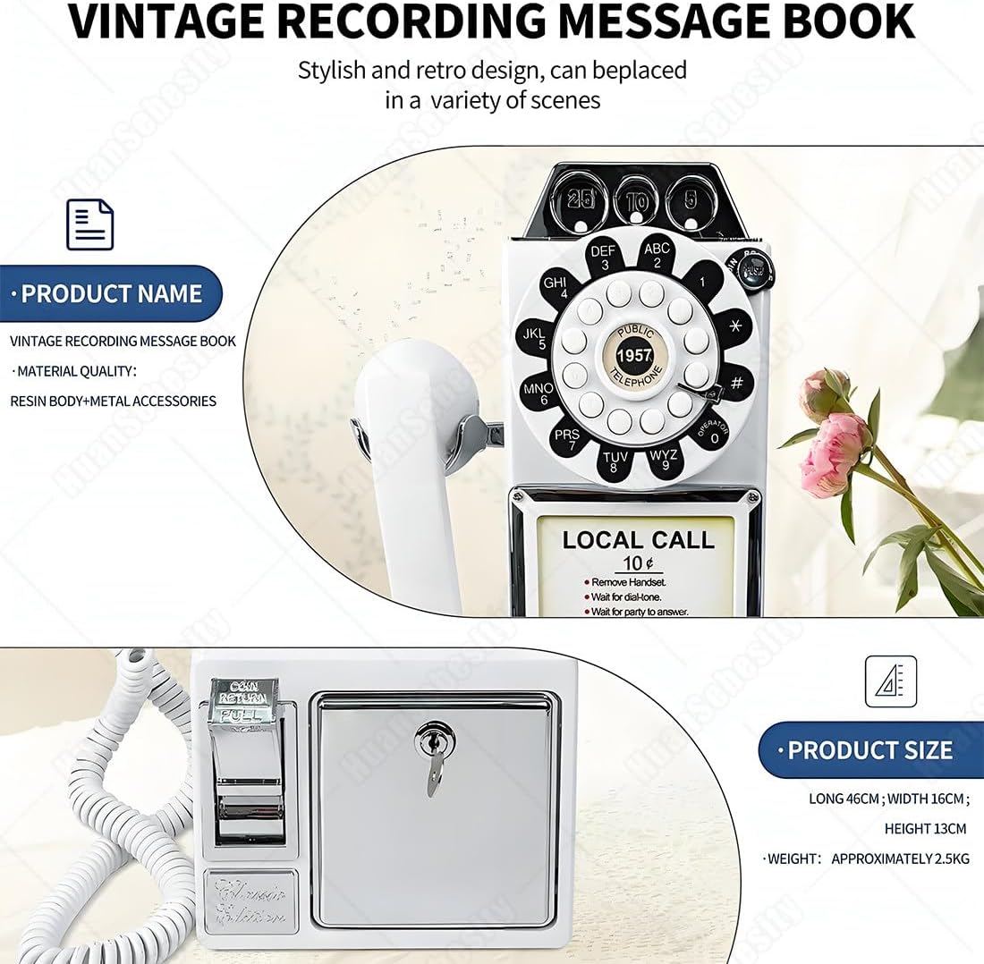 Audio Guest Book Wedding Phone,Record Customized Audio Message with Guest Book Retro Phone Audio Guestbook,Easy to Use and Creative Recording Solution White