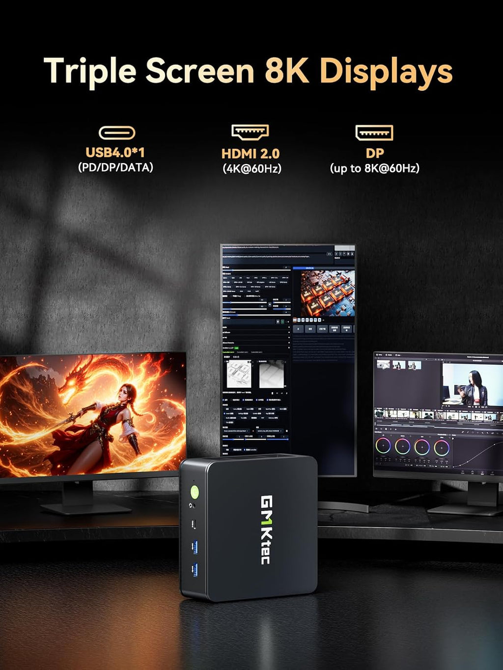 GMKtec M6 Ultra Gaming Mini PC, Ryzen 7640HS, 16GB RAM DDR5 1TB SSD, Dual NIC LAN 2.5GbE Mini Desktop Computers, Triple 4K(Max 8K) Display HDMI+DP+USB4, WiFi 6E, BT 5.2 for Super Gaming Office Home