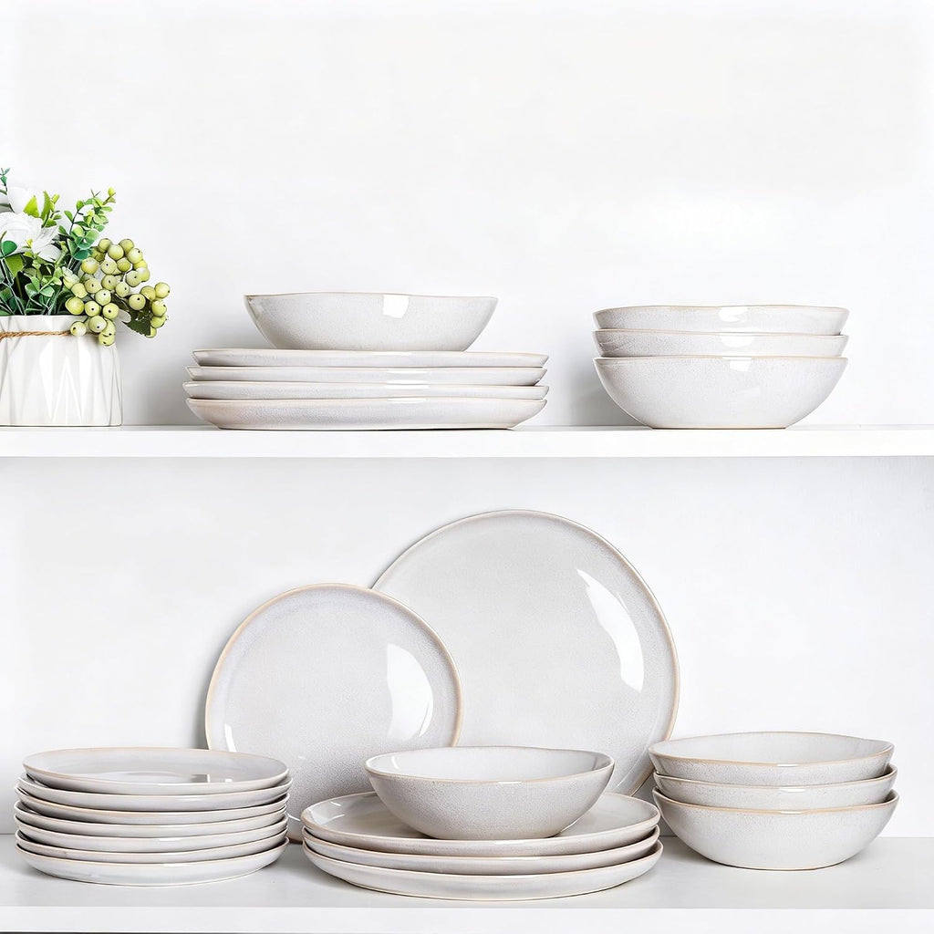 AmorArc Ceramic Dinnerware Sets,Handmade Reactive Glaze Stoneware Plates and Bowls Sets,Highly Scratch Resistant | Dishwasher & Microwave Safe Dishes Set,Service for 6 (18pc)