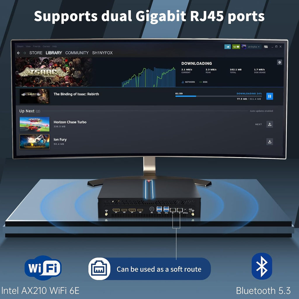 Mini Gaming PC, Small Desktop Computer Core i7-12700F 2.1-4.9GHz, Win-11 Pro, 16G DDR5| 1T M.2 PCIE4.0 SSD, GeForce RTX3060 12G, Dual LAN, Four Display, 8K Outputs, WiFi6E/BT5.3, Optical
