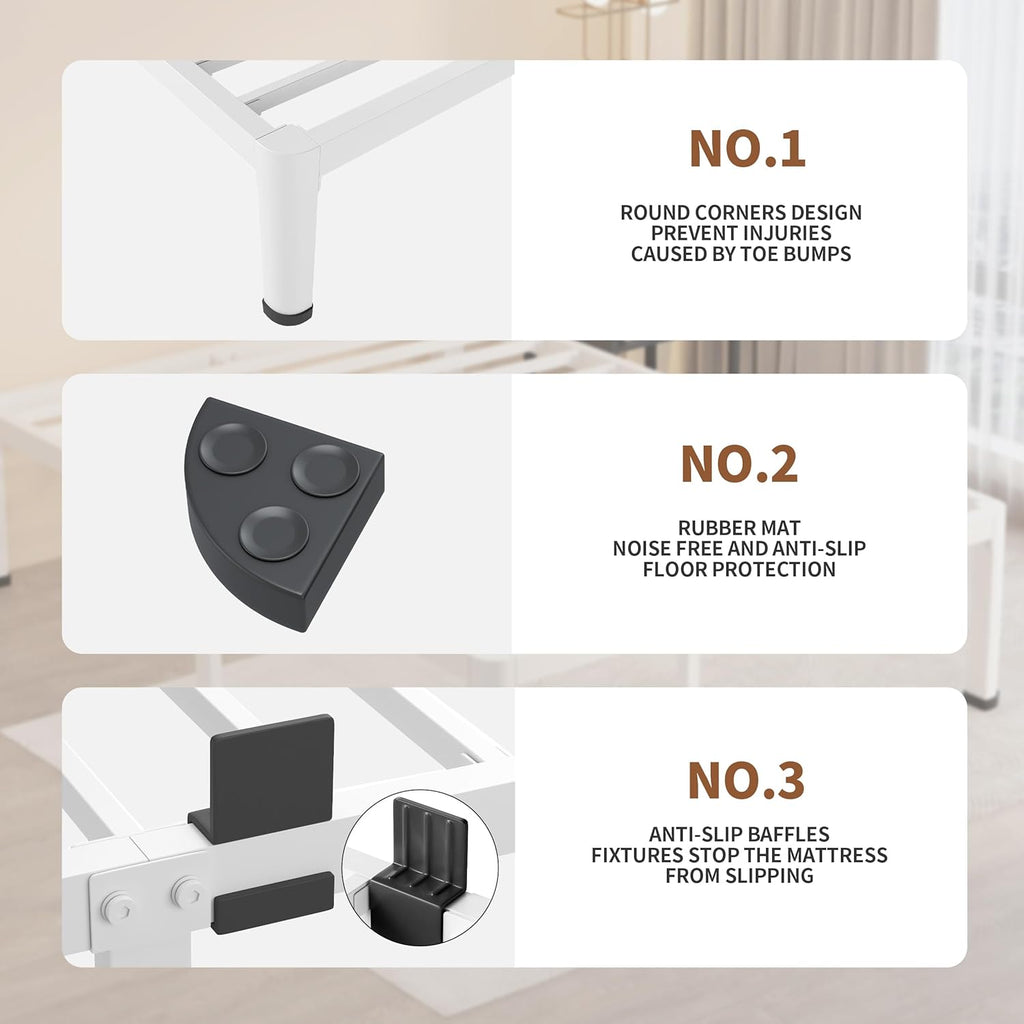 MAF 14 Inch King Metal Platform Bed Frame White with Round Corner Legs, 3000 LBS Heavy Duty Steel Slats Support, Noise Free, No Box Spring Needed, Easy Assembly