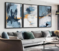 Large Framed Abstract Wall Art - Natural Framed Canvas Pictures for Living Room Modern Canvas Prints Grey Blue for Bedroom, Black Float Frame Art for Home Office Kitchen Decor 24' X 36' X 3pcs