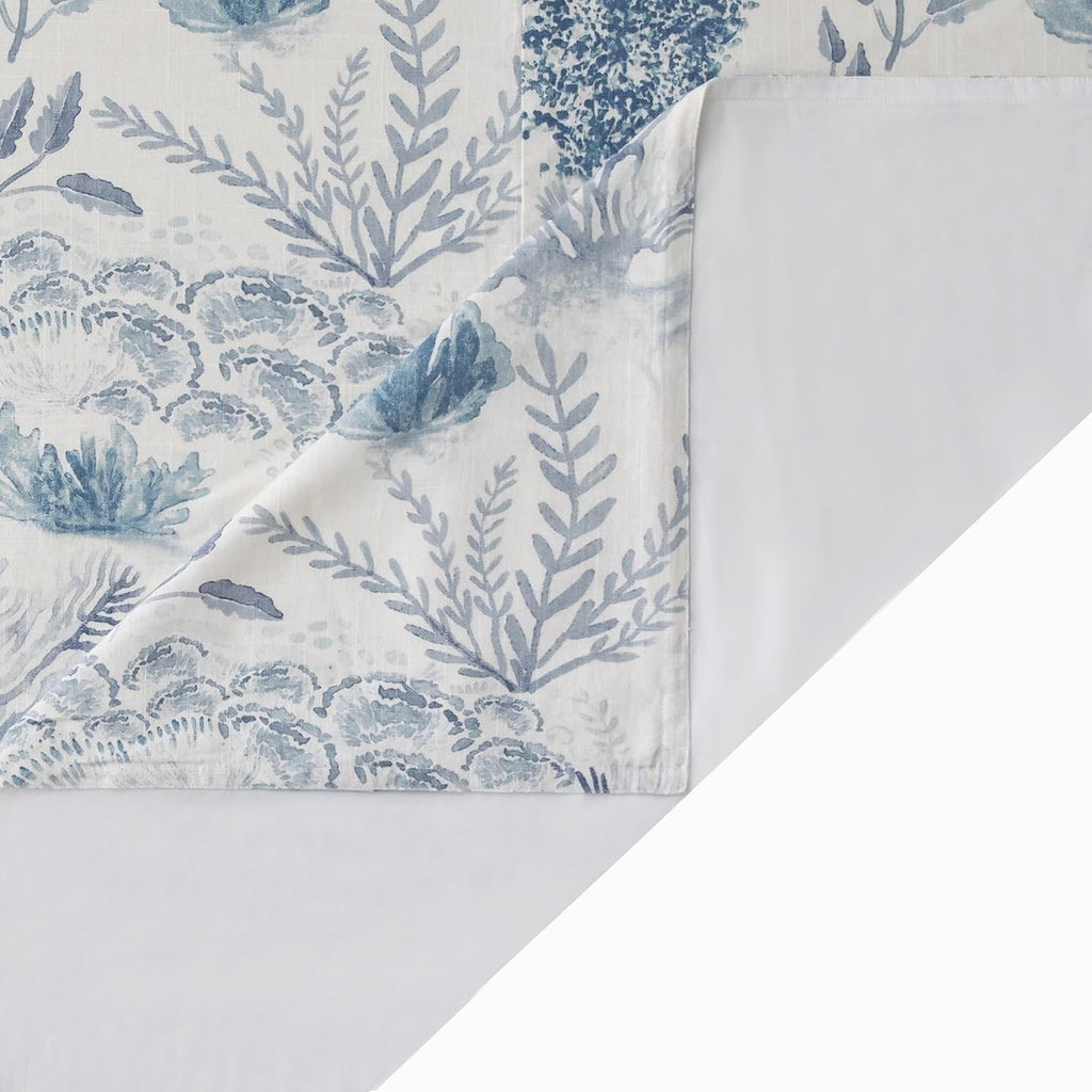 Hiend Accents Oceania Coastal Bedding 3 Piece Queen Comforter Set, Blue White Coral Print Linen Blend Bedding Set, Classic Chic Casual Bed Set, 1 Comforter and 2 Pillow Shams
