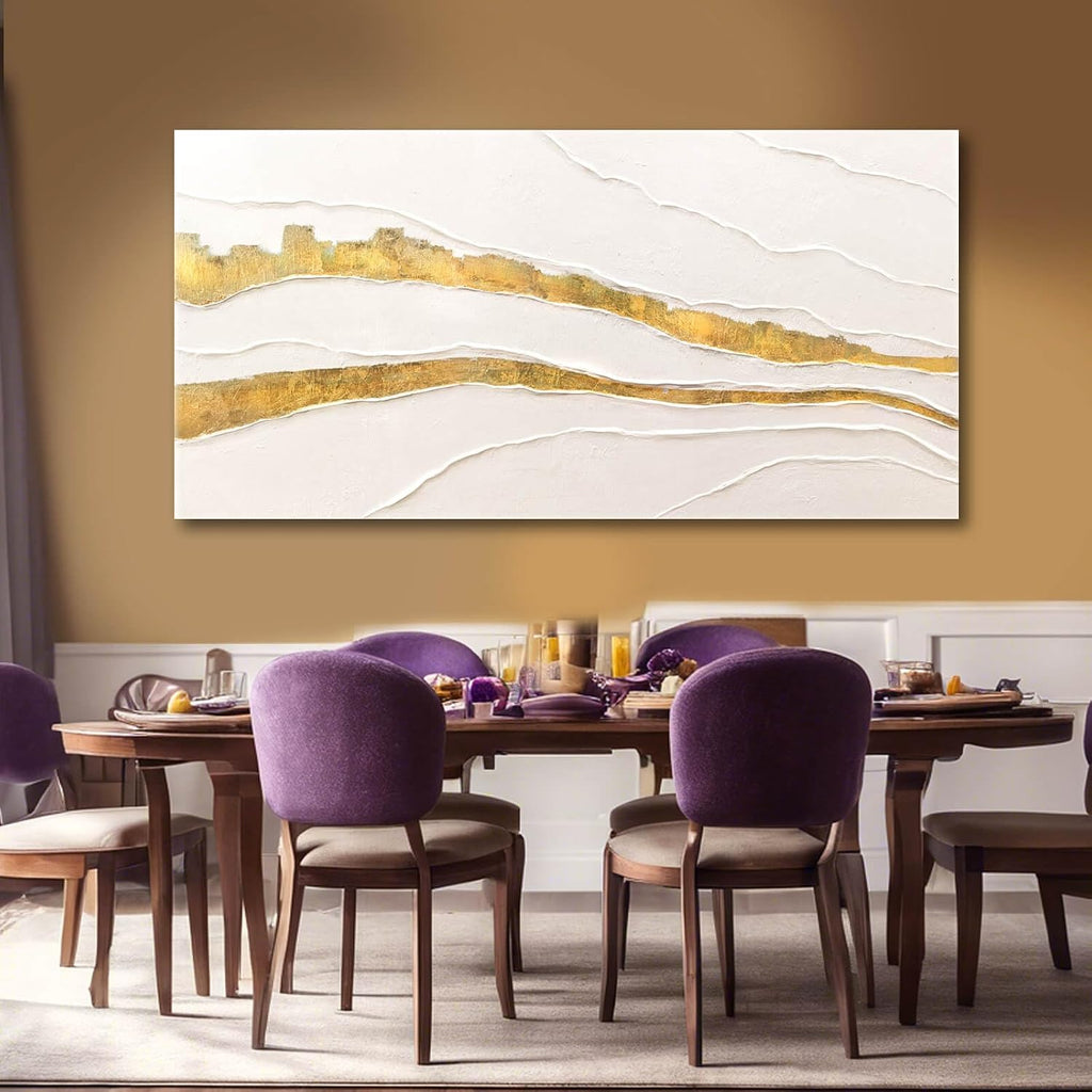 VAYIMDH Canvas Abstract Art White Large Wall Decorations for Living Room Gold Foil Abstract Wall Hanging Oil Painting for Office 29'x 58' Home Decor