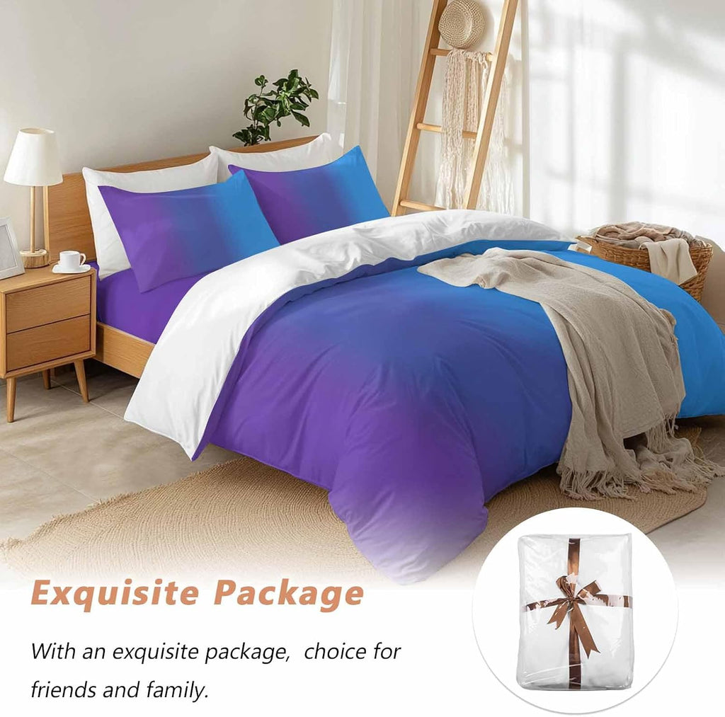 Purple Blue Gradient Duvet Cover Set Queen Size 4 Pieces Colorful Striped Ombre Minimalist Art Bedding Set with Zipper Closure, 1 Comforter Cover 92x106 Inches 1 Flat Sheet & 2 Pillow Cases