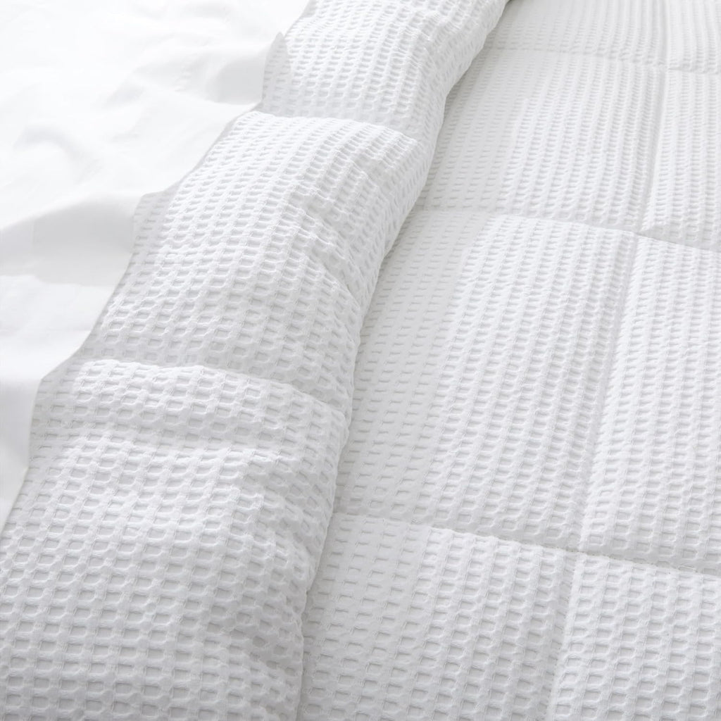 Levtex Home Mills Waffle Full/Queen Comforter Set (90x94in) with 2 Pillow Shams (26x20in) - Bright White - 100% Cotton Full/Queen Size Comforter Set - Soft, Pre-Washed