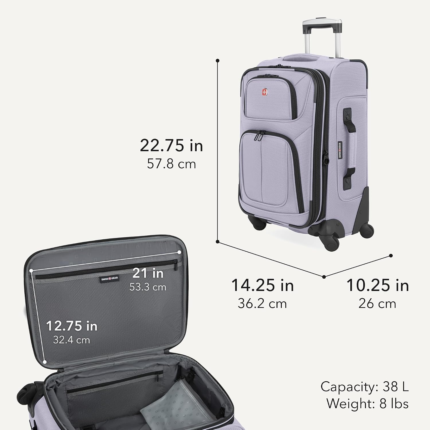 SWISSGEAR Sion Carry-On Spinner Luggage, Softside Expandable, Lightweight Suitcase, Evening Haze, 22.75-Inch