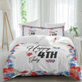 Prime Leader Happy of 4th July Duvet Cover Set Queen Size 4 Pieces Rustic Red Blue Floral Heart Bedding Set with Zipper Closure, 1 Comforter Cover 90x92 Inches 1 Flat Sheet & 2 Pillow Cases