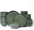 Pokini Plates and Bowls Sets for 8, 24 Piece Dinnerware Set for Large Families & Entertaining, Elegant Design, Dishwasher & Microwave Safe, Chip Resistant and Durable, Forest Green