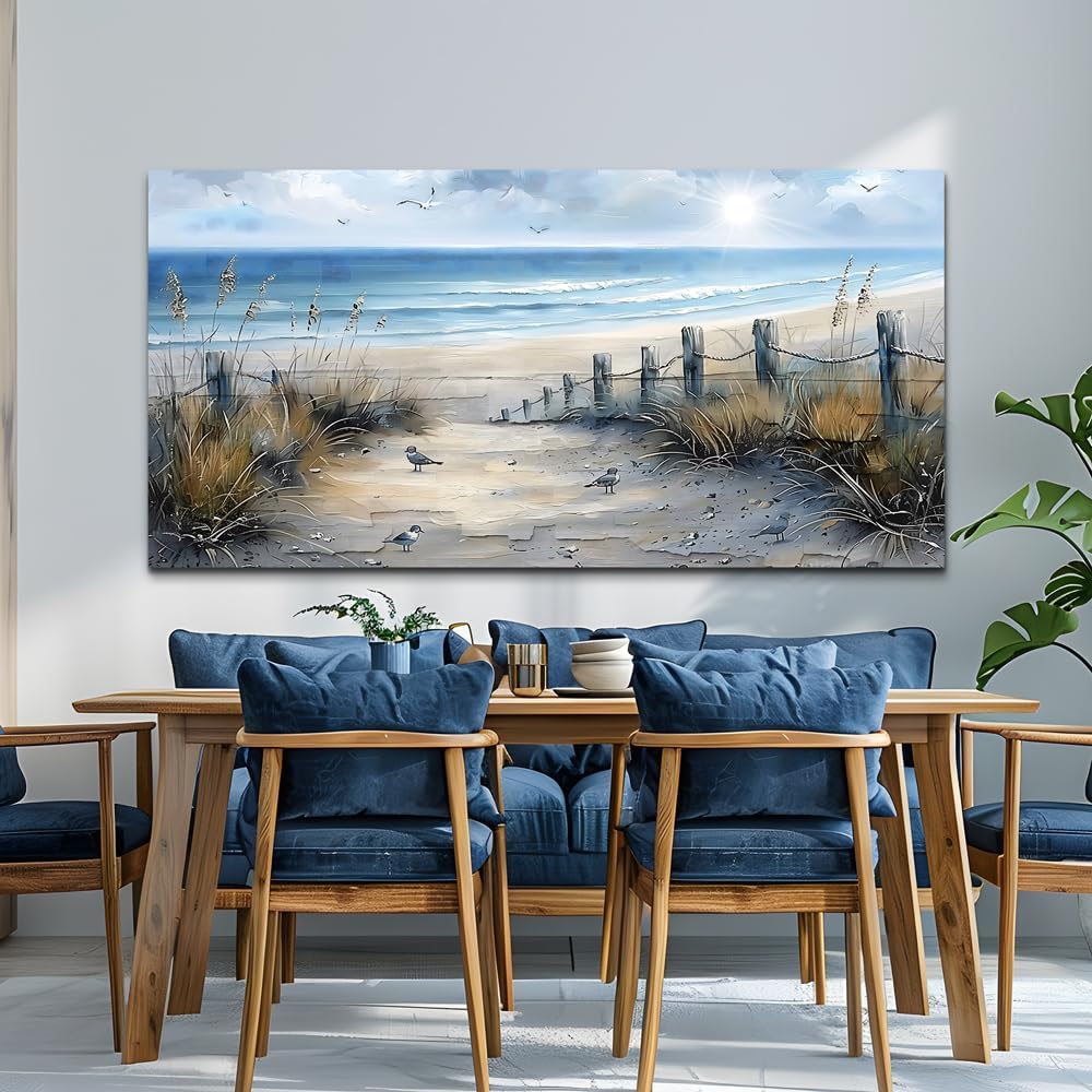 FUHAIHUA Canvas Wall Art For Living Room Large Wall Decorations For Office Modern Bedroom Wall Decor Beach Pictures Blue Ocean Sea Wave Paintings Artwork Aesthetics Posters Home Decor 30X60 In