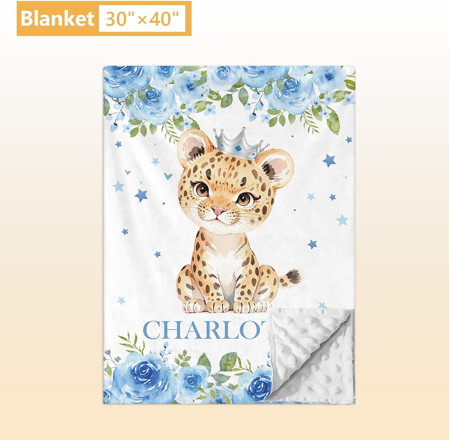 Terwex Personalized Crib Bedding Set, 5 Pcs Custom Nursery Bedding Sets with Name, Infant Bedding Set for Baby Boy Girl, Blue Leopard Double Layer Baby Crib Set, Babies Toddlers Kids Customized Gifts
