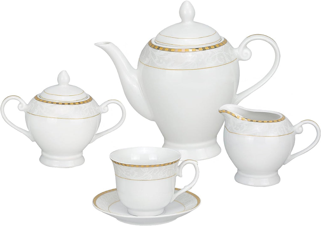 Lorren Home Trends 57-Piece Porcelain Dinnerware Set, Ricamo-GD, Service for 8