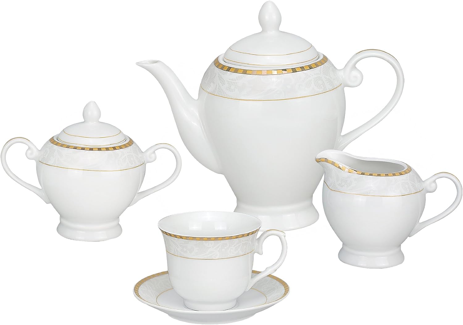 Lorren Home Trends 57-Piece Porcelain Dinnerware Set, Ricamo-GD, Service for 8