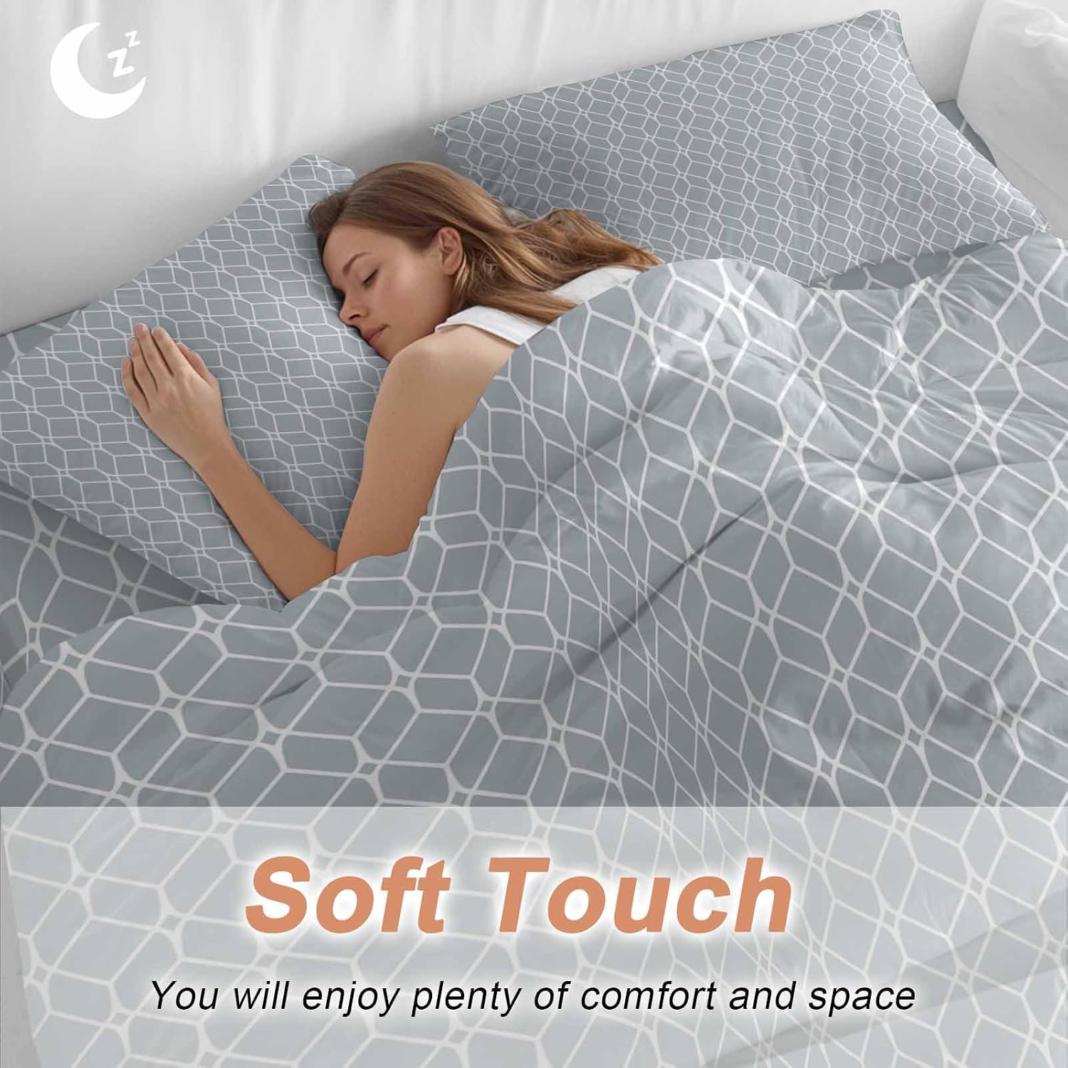 Prime Leader Modern Geometric Duvet Cover Set Queen Size 4 Pieces Grey Color Blocks Abstract Cube Simple Bedding Set with Zipper Closure, 1 Comforter Cover 90x92 Inches 1 Flat Sheet & 2 Pillow Cases