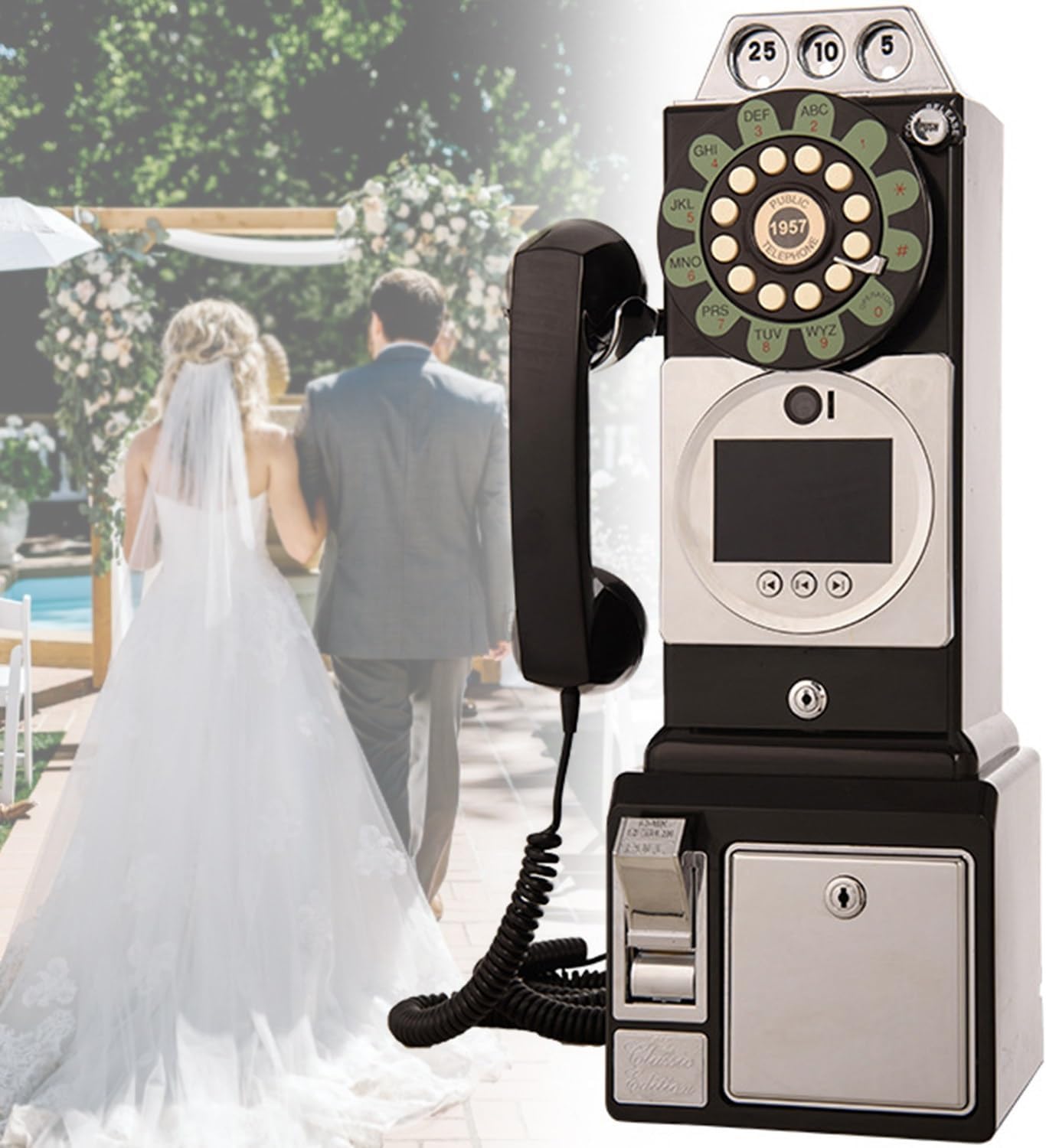 Video Audio Guest Book, 1080P Video Guestbook Wedding Phone, 32G SD Card Customized Video Audio Guest Book with Lens Recording, Retro 1957's Style Vintage Audio Guest Book Audio Messages(Black)