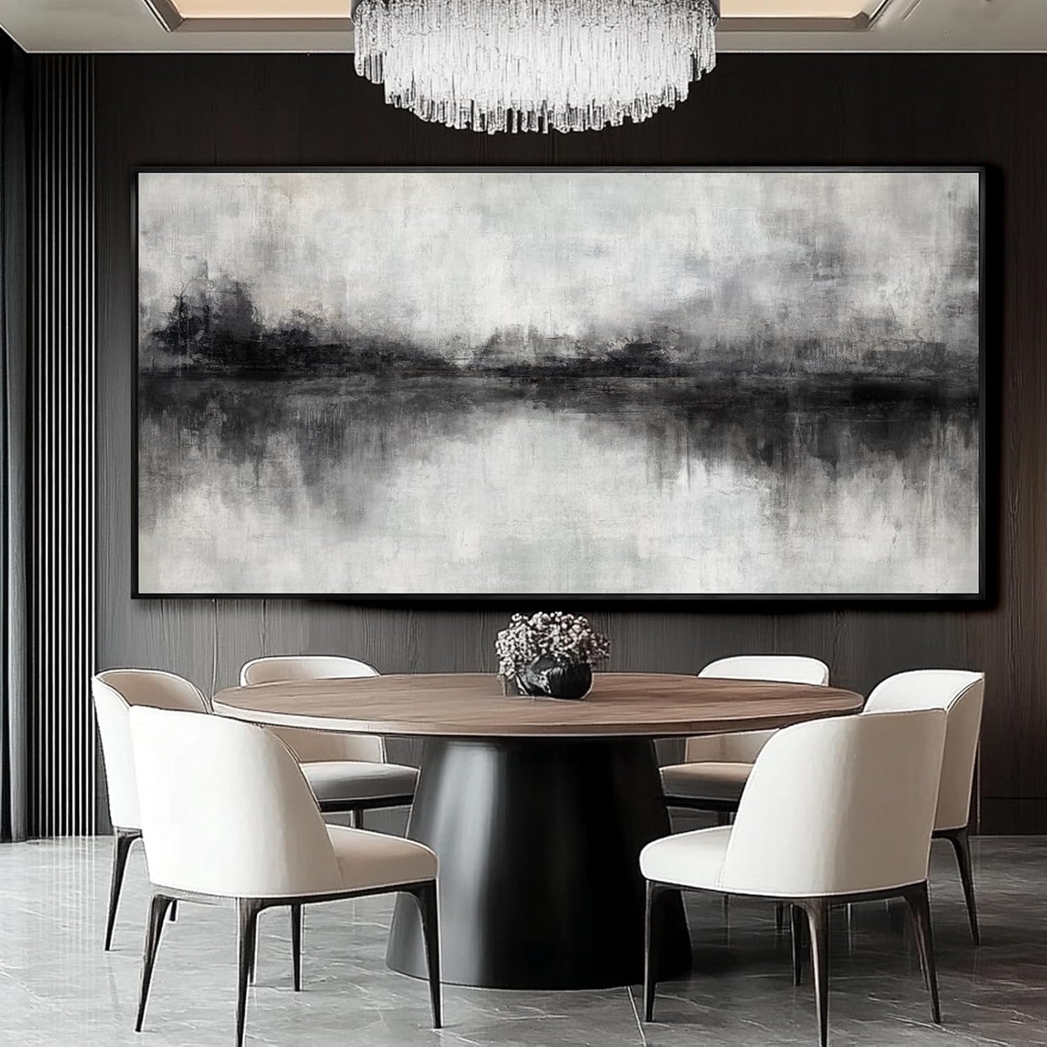 Large Abstract Canvas Wall Art Black and Grey Art Pictures for Wall Decor 29'x58' Artwork Decoration for Living Room Framed Neutral Wall Prints Kitchen