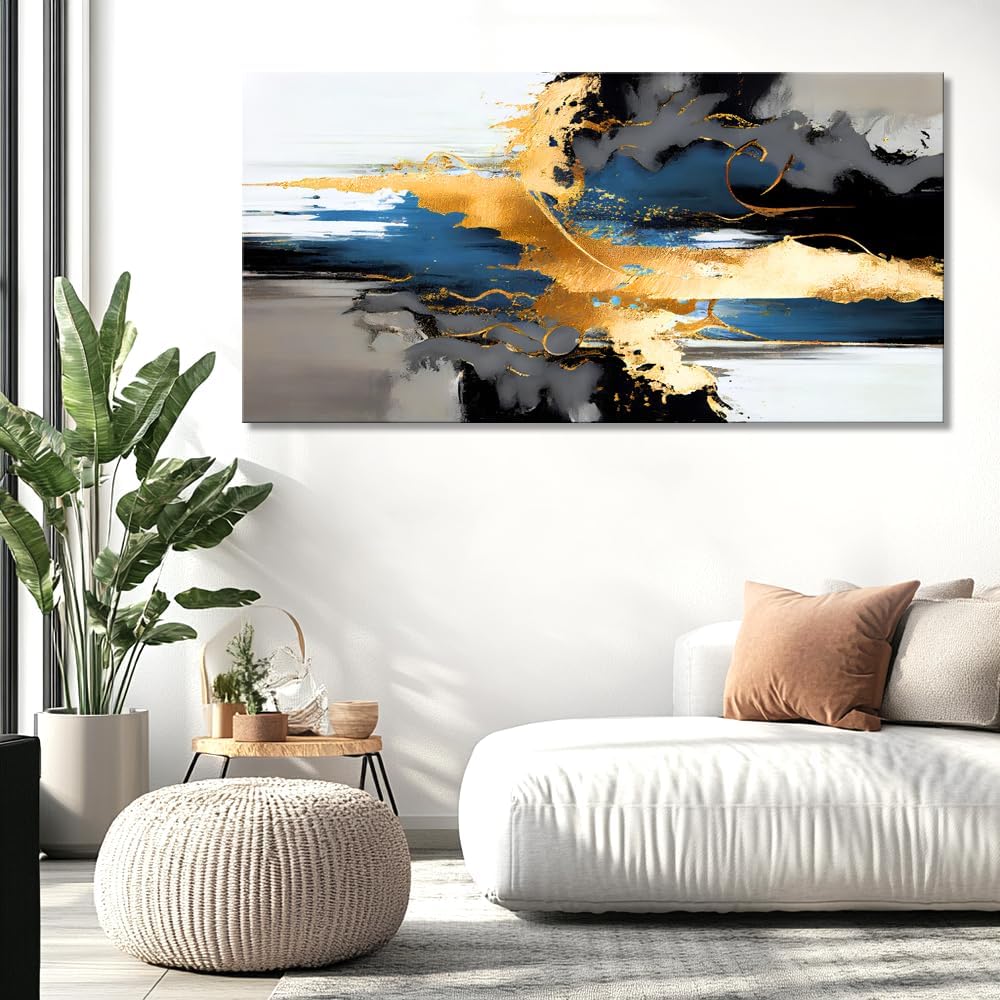Wall Art Abstract Wall Art Prints Canvas Painting Black Yellow Blue Modern Large Artwork for Living Room Bedroom Office Home Decor 40'x79' with Framed
