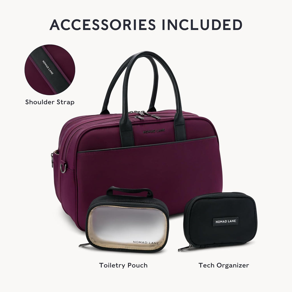 Nomad Lane Carry-On Luggage Duffel Bag, Durable & Lightweight Suitcase. Bento Bag, Personal Item Weekender Travel Bag for Men & Women, Venetian Violet