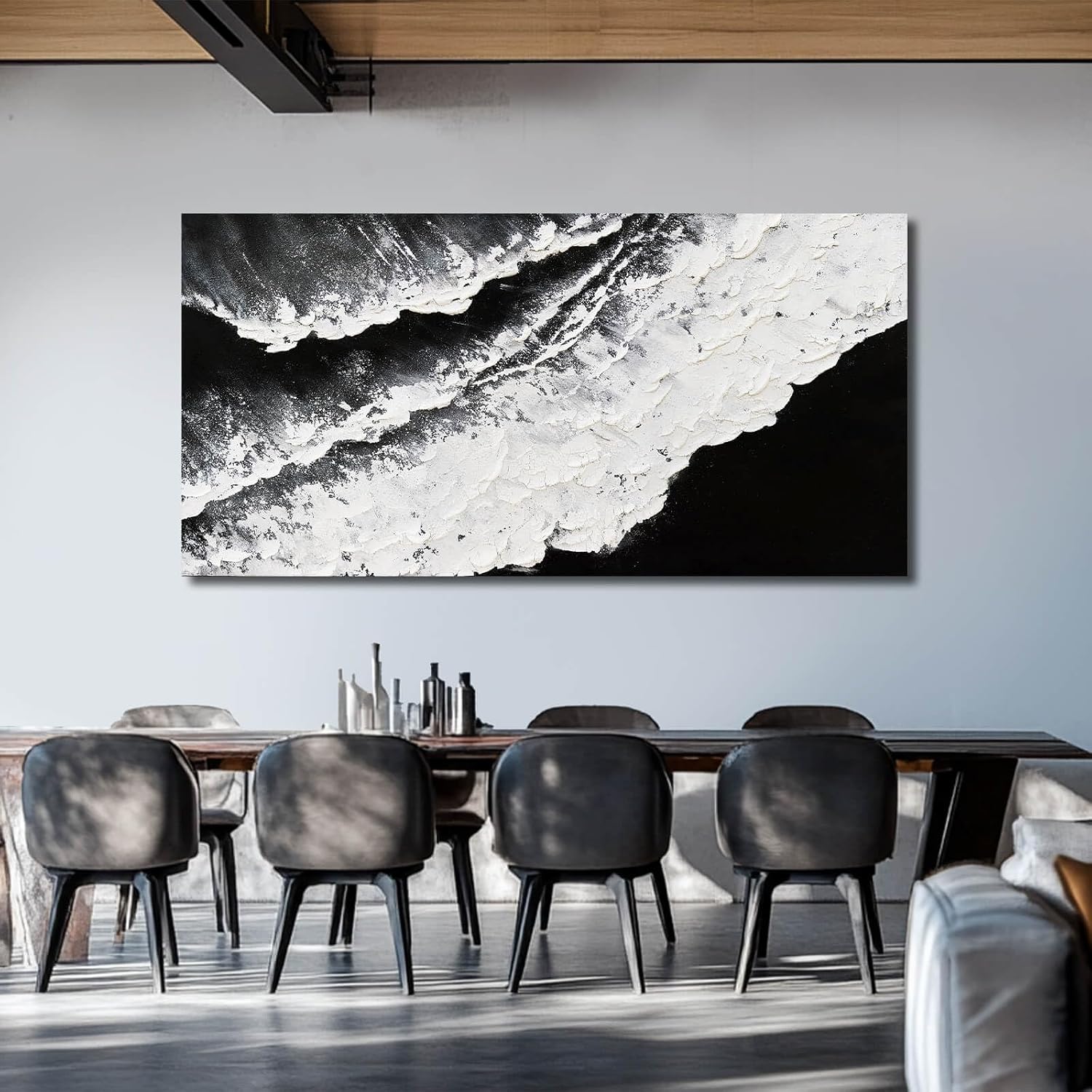 NBAODAN Abstract Wall Art Modern Artwork White Canvas Pictures Large Painting Textured Art 29'x58' Black Office Wall Decor Home Decorations for Living Room