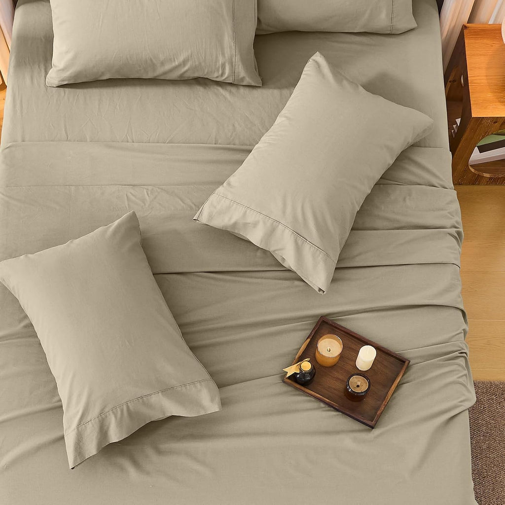 Bedlifes 100% French Flax Linen Sheets Set Queen Size - 6 Piece Extra Deep Pocket 18-24',Soft Breathable Queen Bed Sheets with Temperature Regulating & Moisture-Wicking(Taupe