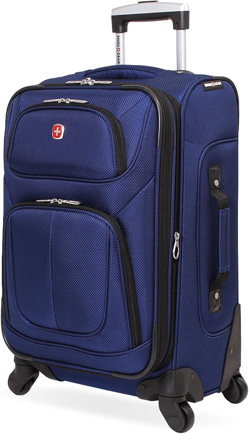 SWISSGEAR Sion Softside Expandable Spinner Luggage Durable Lightweight Travel Suitcase, Blue, Carry-On