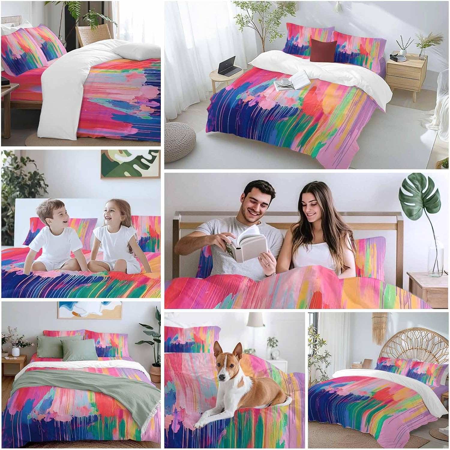 Prime Leader Colorful Abstract Duvet Cover Set Queen Size 4 Pieces Multicolor Fantasy Aesthetic Bedding Set with Zipper Closure, 1 Comforter Cover 90x92 Inches 1 Flat Sheet & 2 Pillow Cases