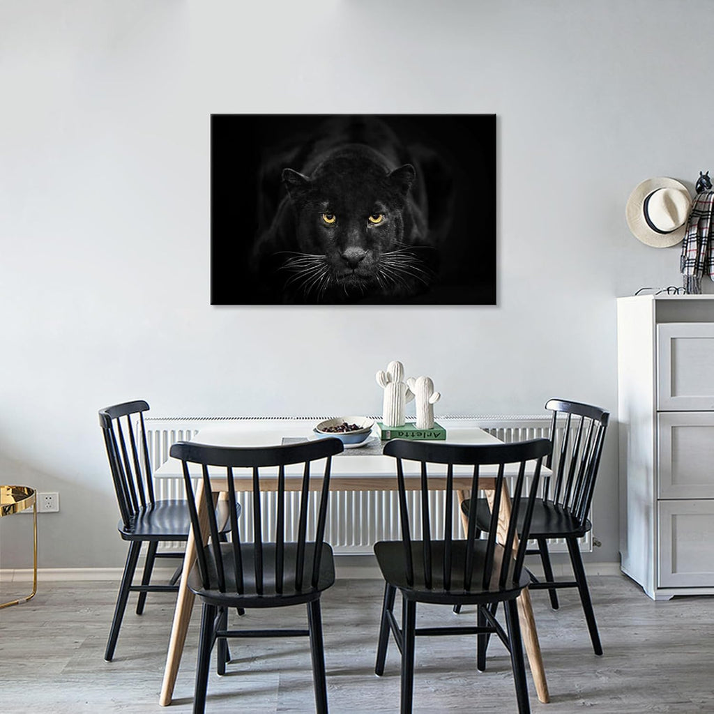 SEVEN WALL ARTS Black Panther Canvas Wall Art Large Size Black and White Wildlife Animal Pictures Poster Print Framed Artwork for Living Room Bedroom Kitchen Office Bathroom Decor
