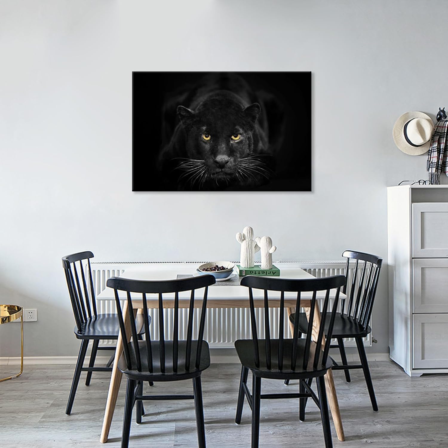 SEVEN WALL ARTS Black Panther Canvas Wall Art Large Size Black and White Wildlife Animal Pictures Poster Print Framed Artwork for Living Room Bedroom Kitchen Office Bathroom Decor