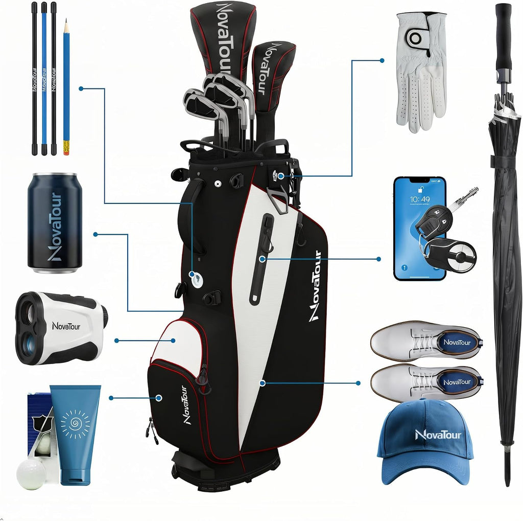 Golf Stand Bag - Lightweight Golf Bag with Stand and 7 Way Dividers, Dual Strap, Waterproof Pocket, Insulated Sleeve, Easy-Lift Handles and Swing-Cam Holder