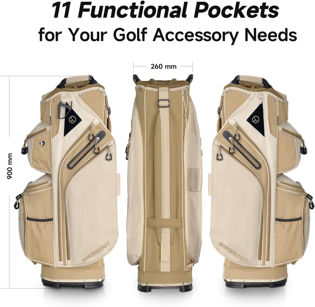 Max Lightweight Golf Cart Bag with Dual Handles and 14 Way Individual Full Length Dividers, Golf Club Bag with 11 Pockets, Large Putter Well, Double Strap Cooler for Men & Women