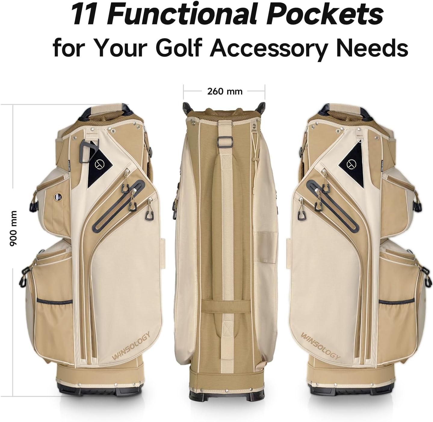 Max Lightweight Golf Cart Bag with Dual Handles and 14 Way Individual Full Length Dividers, Golf Club Bag with 11 Pockets, Large Putter Well, Double Strap Cooler for Men & Women