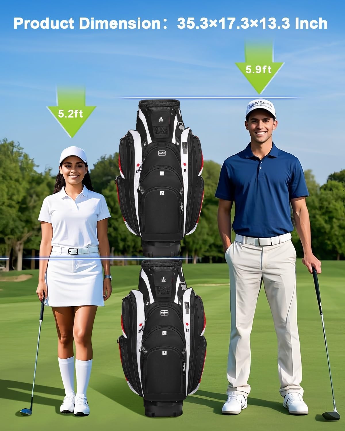 Vancropak Golf Cart Bag, Golf Gifts for Men with 15 Way Divider Top, USB Charging Port, Waterproof Protective Rain Cover, Shoe Compartment, Cooler Pocket, Tracker Slot, Umbrella Holder, Golfer Gifts