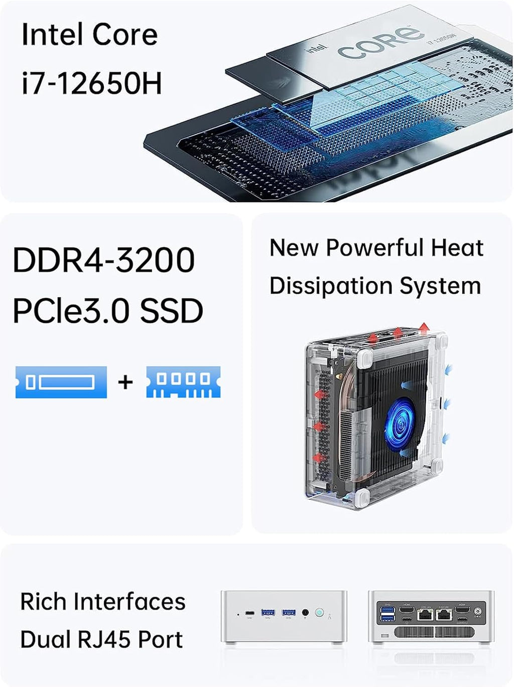 MINISFORUM NAB6 Lite Mini PC Core i5-12600H(12C/16T, up to 4.5 GHz) Desktop Computer 16GB RAM 1TB SSD, 2xHDMI + 2xUSB-C 4K@60Hz Outputs, 2x2.5G LAN, 4xUSB3.2, Iris Xe Graphics Mini PC