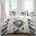 Vintage Duvet Cover Set Queen Size 4 Pieces Western Aztec Geometric Strip Wood Texture Farmhouse Bedding Set with Zipper Closure, 1 Comforter Cover 92x106 Inches 1 Flat Sheet & 2 Pillow Cases