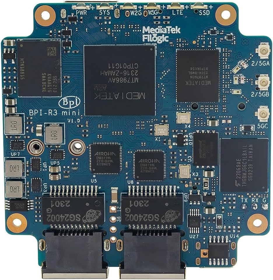 Banana Pi BPI-R3 Mini Wi-Fi 6 Wireless Dual-Band Router Board, OpenWRT Development Board, MediaTek MT7986 (Filogic 830) CPU, 2GB DDR4 RAM 8GB eMMC, Support M.2 NVMe SSD 2X 2.5GbE SFP Ethernet