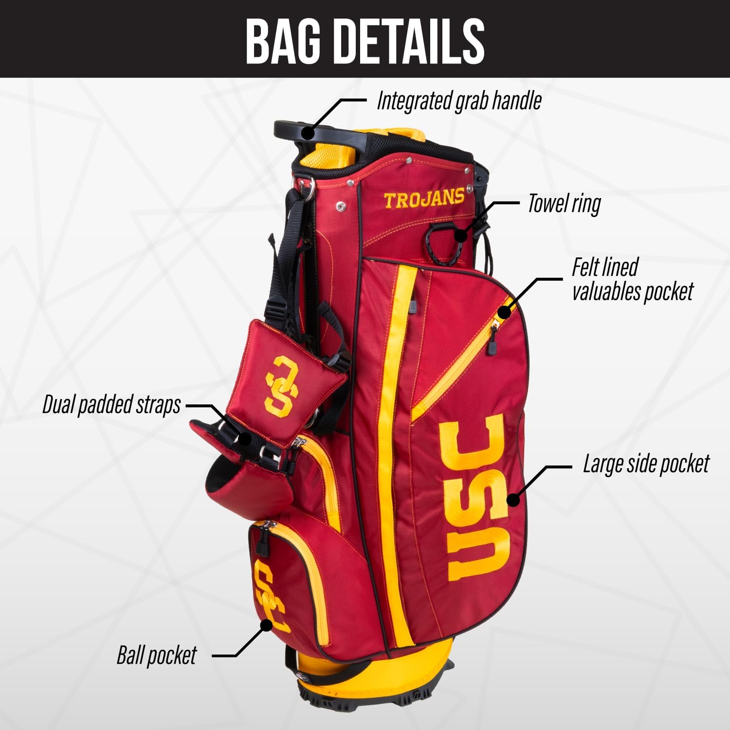 Team Golf NCAA Fairway Golf Stand Bag, Lightweight, 14-Way Top, Spring Action Stand, Insulated Cooler Pocket, Padded Strap, Umbrella Holder & Removable Rain Hood