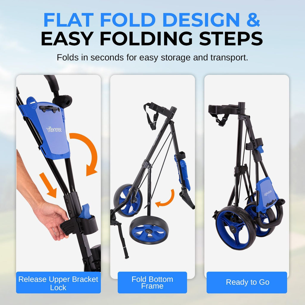 SereneLife Golf Push Pull Cart – Lightweight, Foldable, Bag Holder with Adjustable Handle, Caddy Accessories, Compact Folding Golf Trolley for Travel