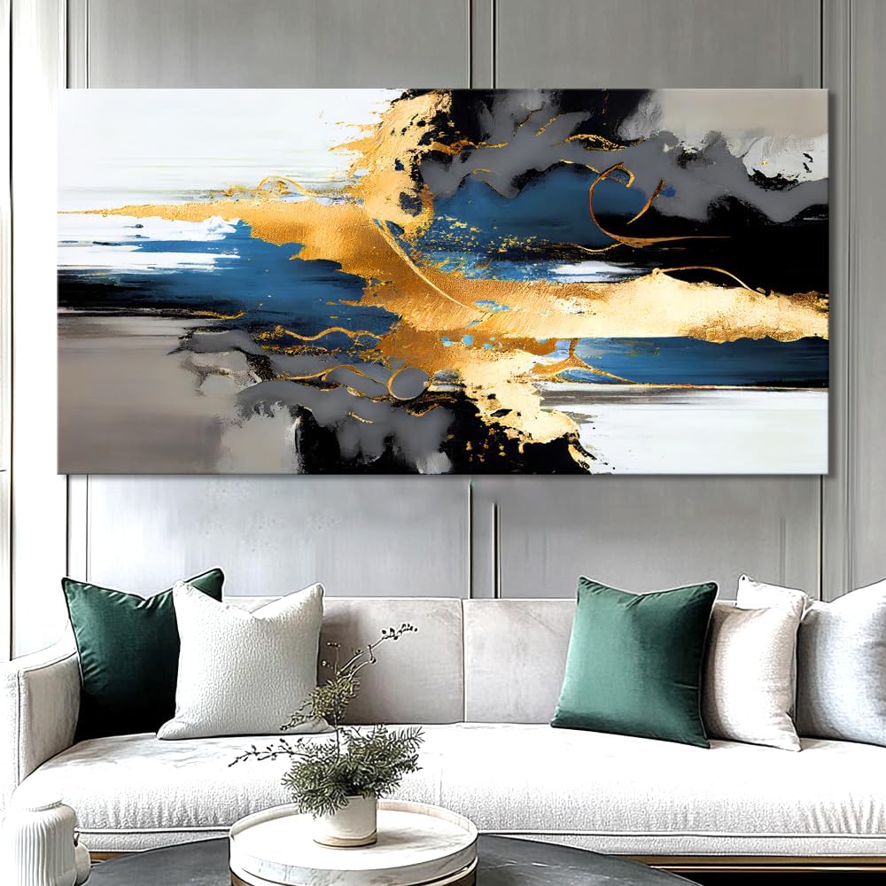 Wall Art Abstract Wall Art Prints Canvas Painting Black Yellow Blue Modern Large Artwork for Living Room Bedroom Office Home Decor 40'x79' with Framed