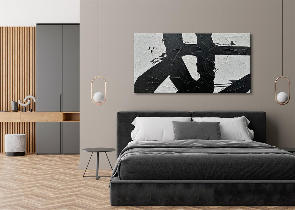 zoinart Hand Painted Large Wall Art, Black and White Textured Wall Art 30x60 Inches Modern Canvas Abstract Paintings Minimalist Artwork for Walls