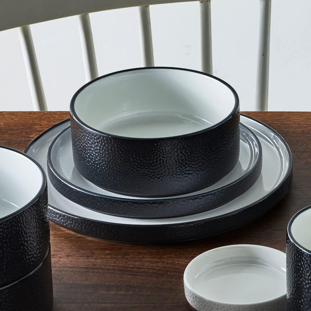 Noritake ColorTex Stone Black 12-Piece Dinnerware Set, Service for 4