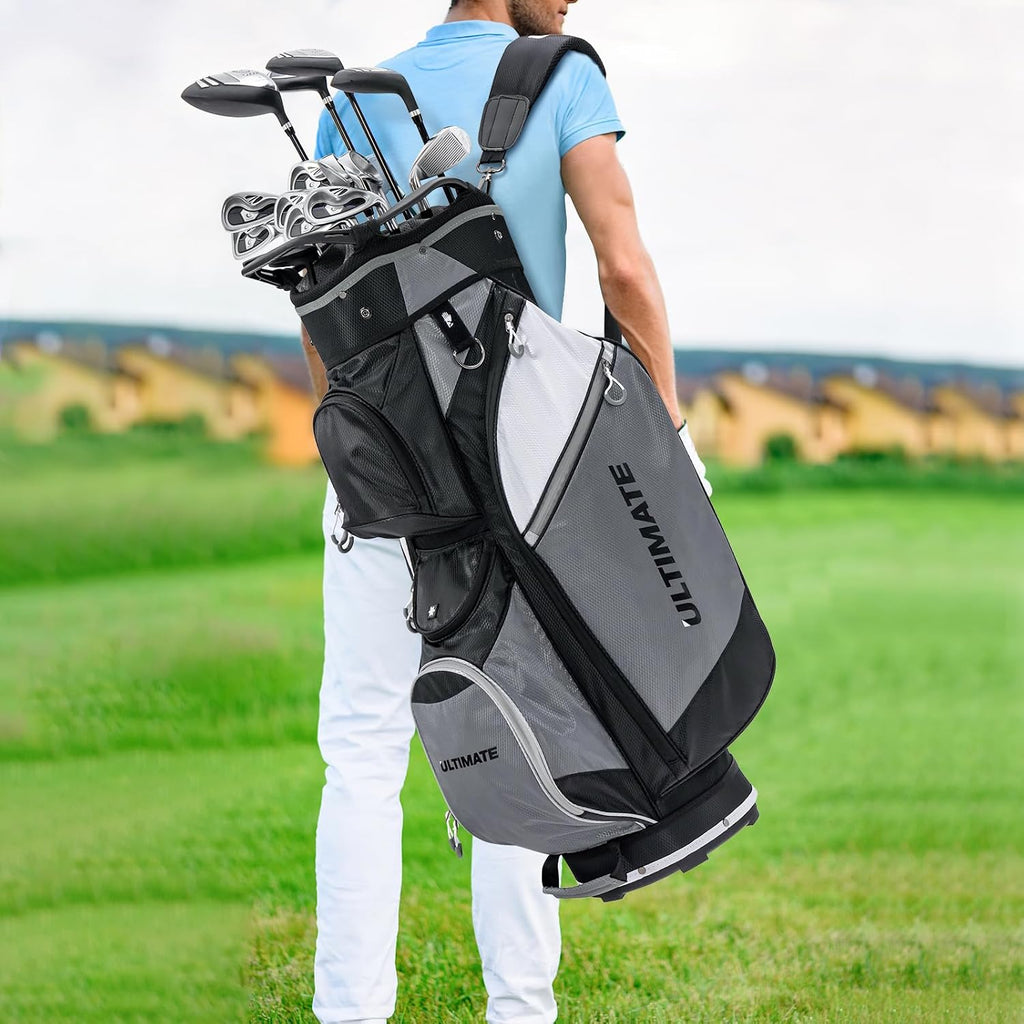 Tangkula Golf Cart Bag, Lightweight Golf Club Bag with 14-Way Dividers Top & Cooler Bag, Waterproof Valuable Pocket, Rain Hood, Carry Handles and Shoulder Strap, Golf Club Cart Bag for Men & Women